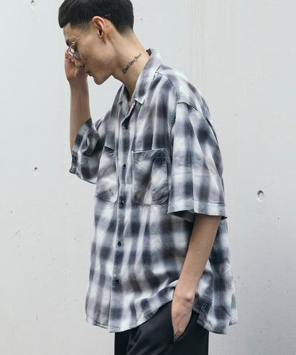 FREAK’S STORE Murabreach processed open collar ombre check shirt 漸層格紋短袖襯衫