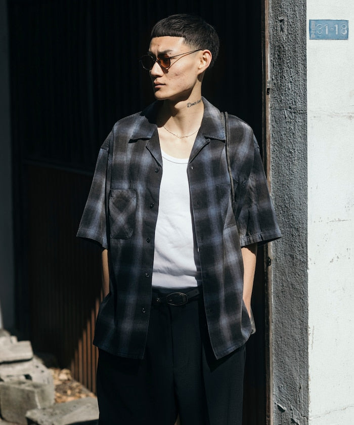 FREAK’S STORE Murabreach processed open collar ombre check shirt 漸層格紋短袖襯衫