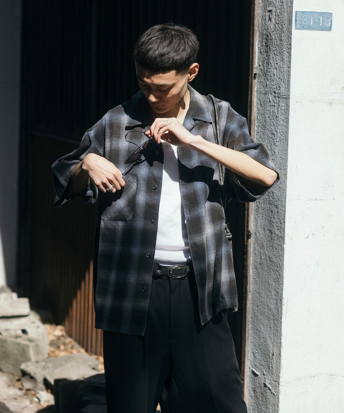 FREAK’S STORE Murabreach processed open collar ombre check shirt 漸層格紋短袖襯衫