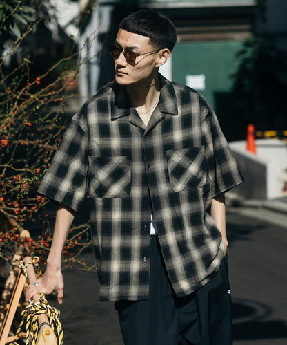 FREAK’S STORE Murabreach processed open collar ombre check shirt 漸層格紋短袖襯衫