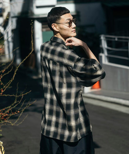 FREAK’S STORE Murabreach processed open collar ombre check shirt 漸層格紋短袖襯衫