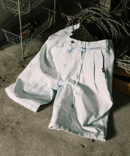 RED KAP 2TUCK BAGGY WIDE DENIM SHORTS PANTS 打褶牛仔短褲
