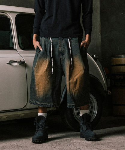 RED KAP 2TUCK BAGGY WIDE DENIM SHORTS PANTS 打褶牛仔短褲