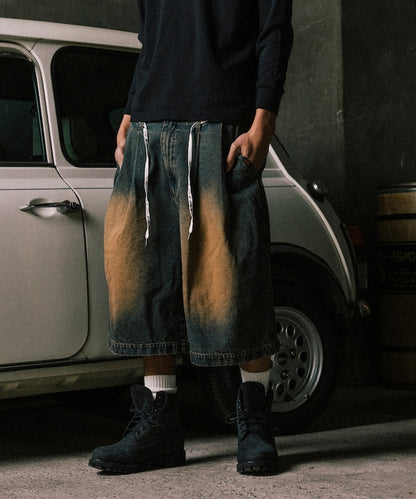 RED KAP 2TUCK BAGGY WIDE DENIM SHORTS PANTS 打褶牛仔短褲