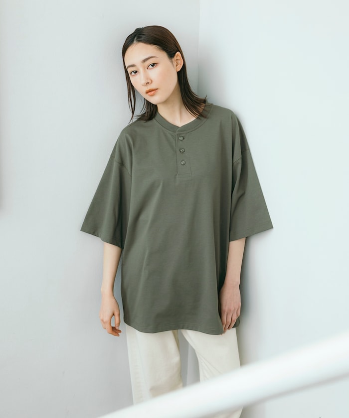 FREAK'S STORE AIRDRY 7.7 oz. big silhouette Henley neck T-shirt 亨利领 T恤