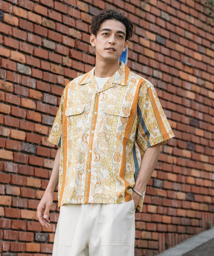 FREAK'S STORE Relaxed Fit Batik Print Open Collar Shirt/Floral 印花短袖襯衫