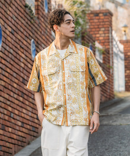 FREAK'S STORE Relaxed Fit Batik Print Open Collar Shirt/Floral 印花短袖襯衫
