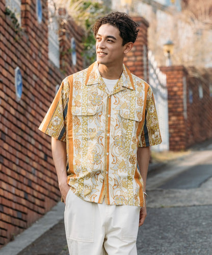 FREAK'S STORE Relaxed Fit Batik Print Open Collar Shirt/Floral 印花短袖襯衫