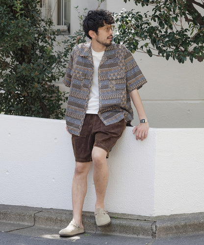 FREAK'S STORE Relaxed Fit Batik Print Open Collar Shirt/African Pattern 印花短袖襯衫