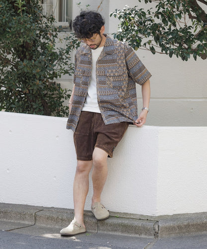 FREAK'S STORE Relaxed Fit Batik Print Open Collar Shirt/African Pattern 印花短袖襯衫