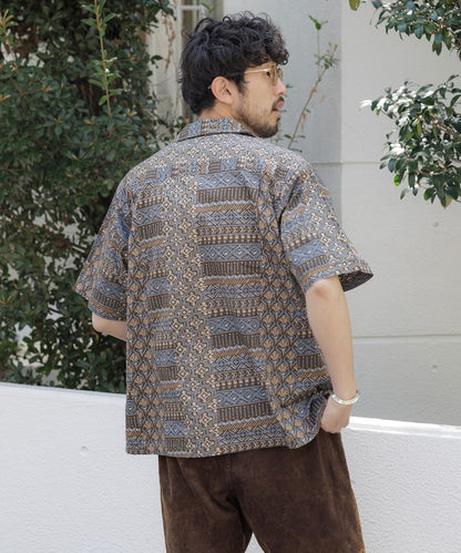 FREAK'S STORE Relaxed Fit Batik Print Open Collar Shirt/African Pattern 印花短袖襯衫
