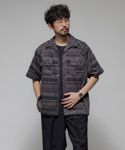 FREAK'S STORE Relaxed Fit Batik Print Open Collar Shirt/African Pattern 印花短袖襯衫