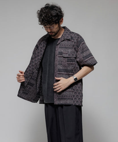 FREAK'S STORE Relaxed Fit Batik Print Open Collar Shirt/African Pattern 印花短袖襯衫