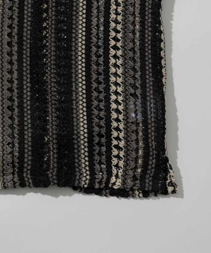 FREAK'S STORE Relaxed fit All-over lace Multi-stripe Open collar shirt 鏤空針織短袖襯衫