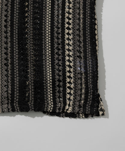 FREAK'S STORE Relaxed fit All-over lace Multi-stripe Open collar shirt 鏤空針織短袖襯衫