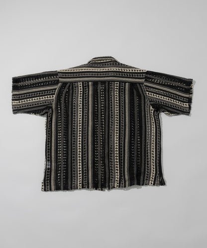 FREAK'S STORE Relaxed fit All-over lace Multi-stripe Open collar shirt 鏤空針織短袖襯衫