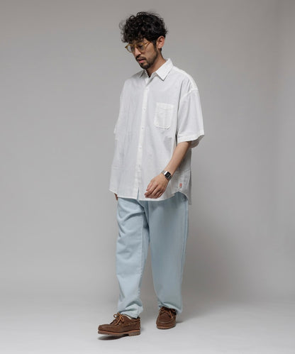 HINSON wrinkled relaxed fit regular collar short 口袋短袖襯衫