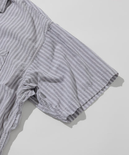 HINSON wrinkled relaxed fit striped shirt 短袖口袋條紋襯衫
