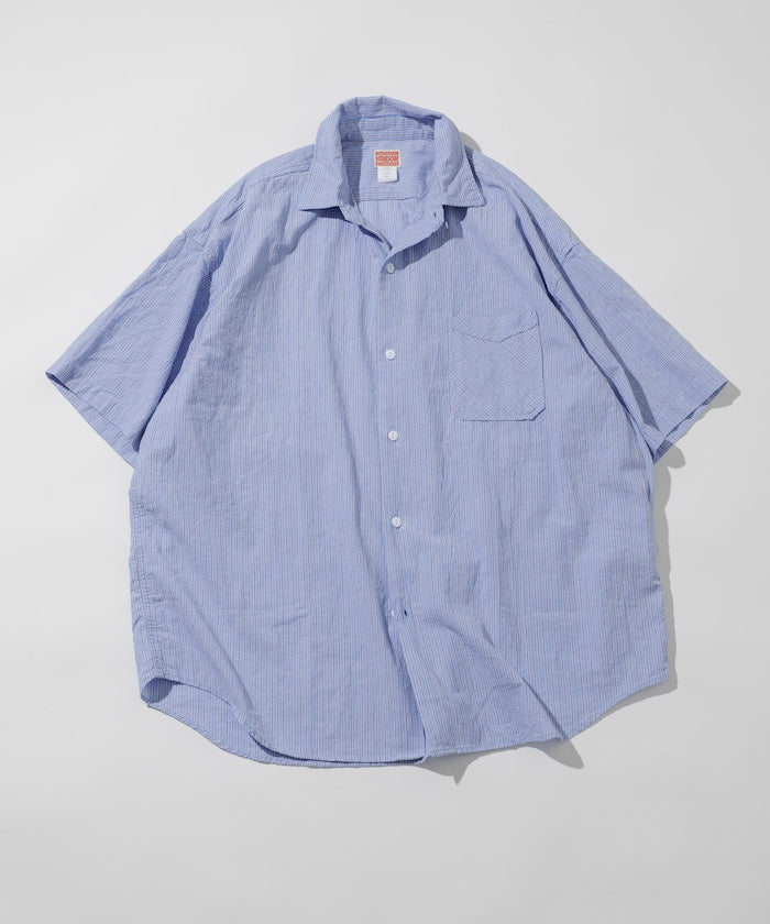 HINSON wrinkled relaxed fit striped shirt 短袖口袋條紋襯衫