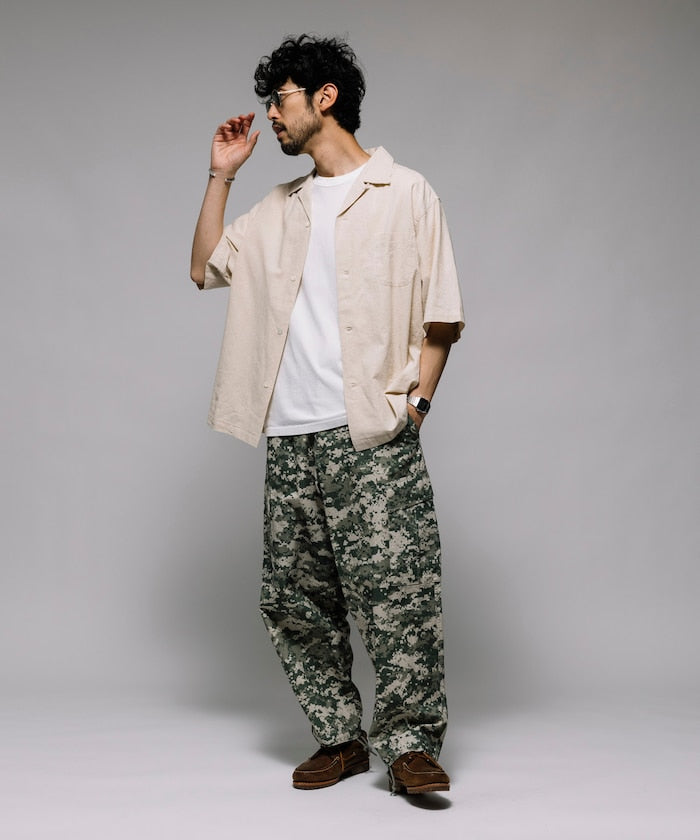 HINSON Custom cotton linen open collar short sleeve shirt 棉麻短袖襯衫
