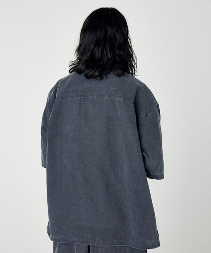 NAUTICA Wide silhouette open collar shirt 水洗口袋短袖襯衫