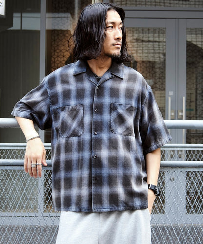FREAK’S STORE Murabreach processed open collar ombre check shirt 漸層格紋短袖襯衫
