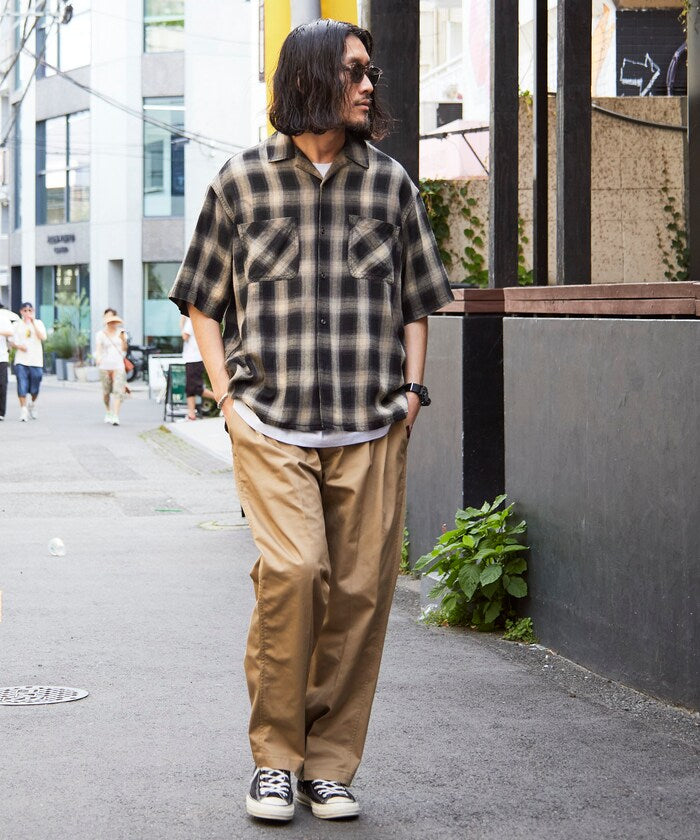 FREAK’S STORE Murabreach processed open collar ombre check shirt 漸層格紋短袖襯衫