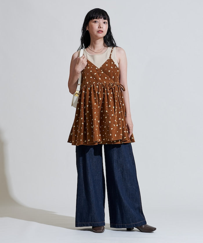 FREAK'S STORE 鄉村風花朵燈芯絨吊帶背心