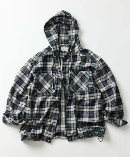 FREAK'S STORE x Foxfire relaxed fit flannel check hoodie shirt 寬版法蘭絨格紋連帽衫