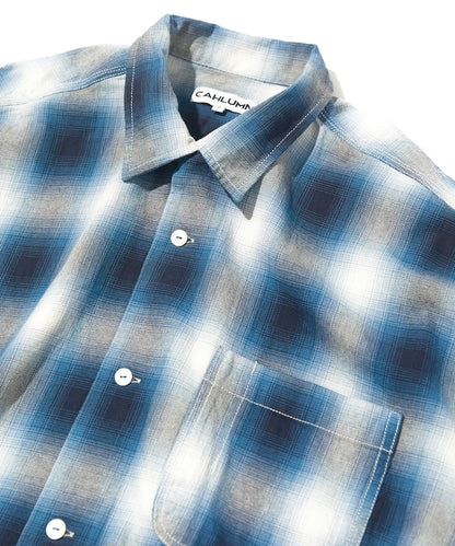 CAHLUMN Magazine Pocket Open Collar Shirt 漸層格紋口袋長袖襯衫