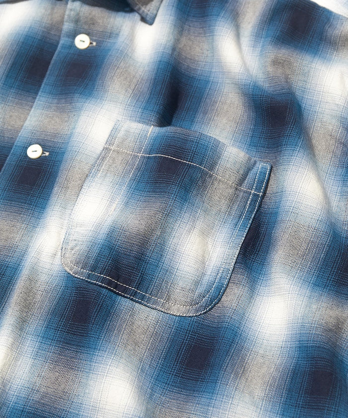 CAHLUMN Magazine Pocket Open Collar Shirt 漸層格紋口袋長袖襯衫