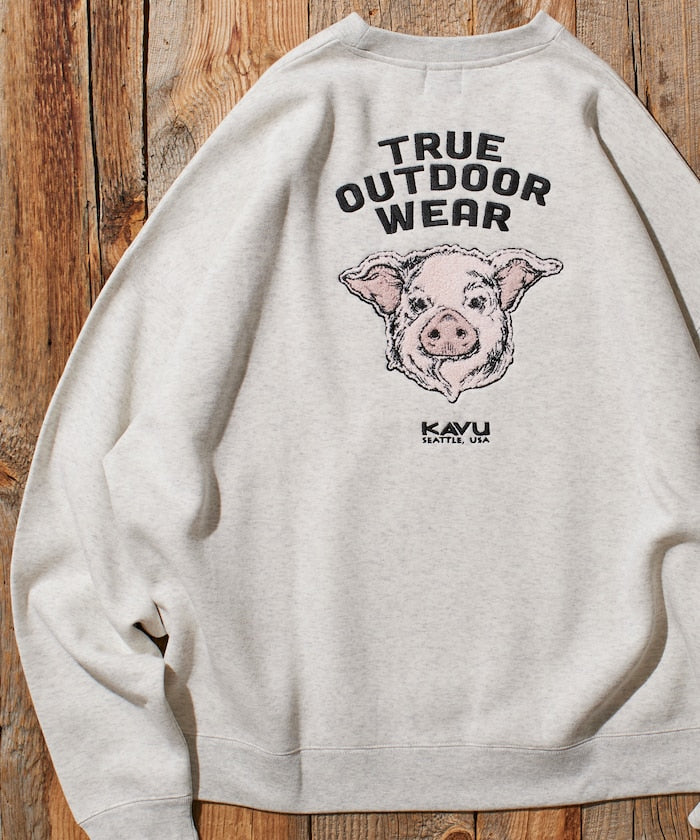 KAVU × FREAK'S STORE 聯名限定款 豬臉刺繡圓領大學T