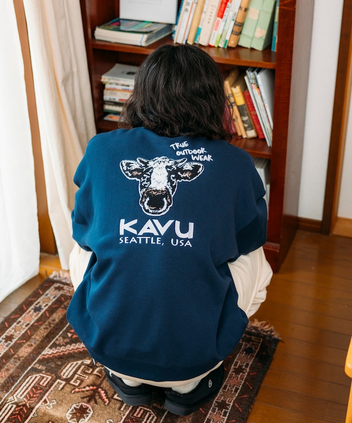KAVU × FREAK'S STORE 聯名限定款 牛臉刺繡圓領大學T